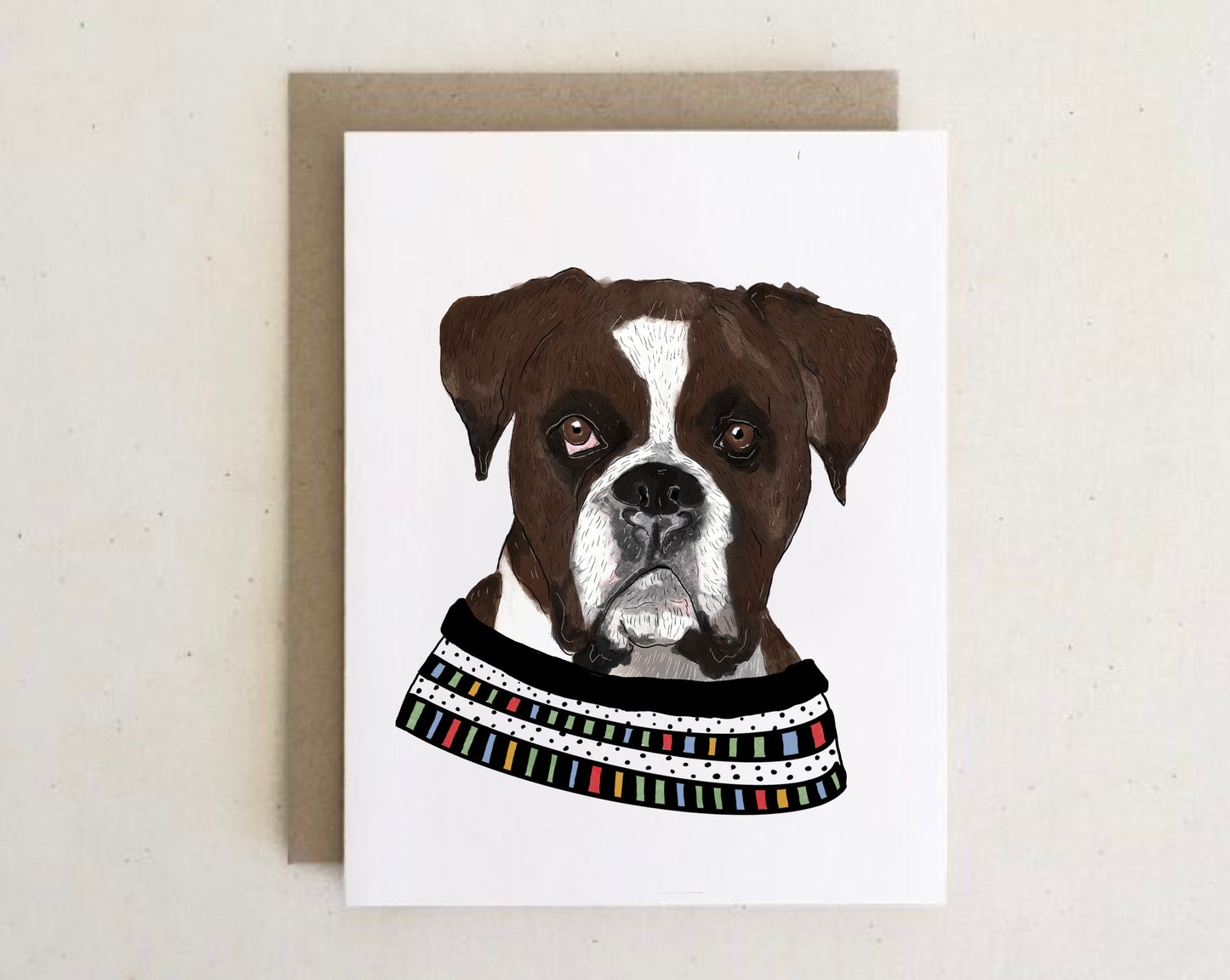 Boxer Sweater Card + envelopes | 6 Cards per Pack | Dog Card | Dog Illustration Folding Cards