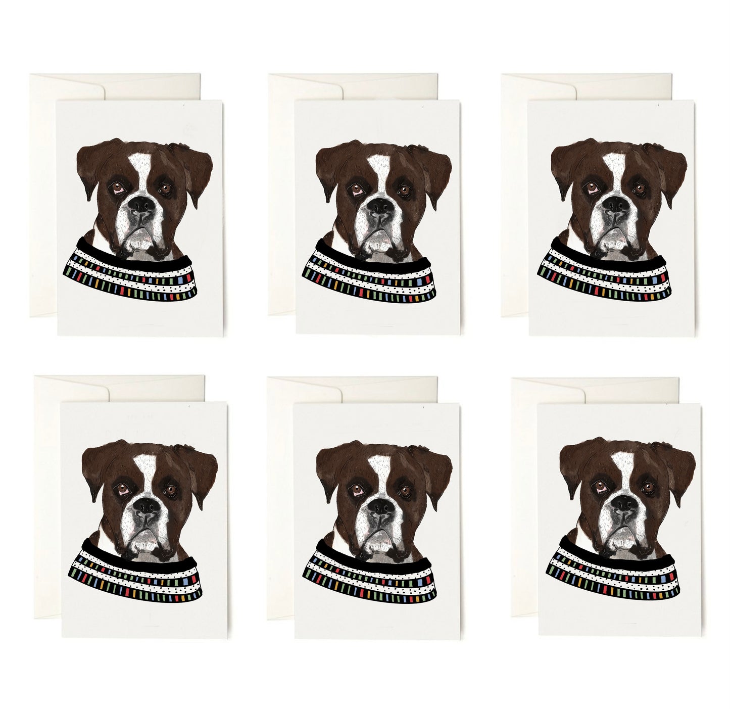 Boxer Sweater Card + envelopes | 6 Cards per Pack | Dog Card | Dog Illustration Folding Cards