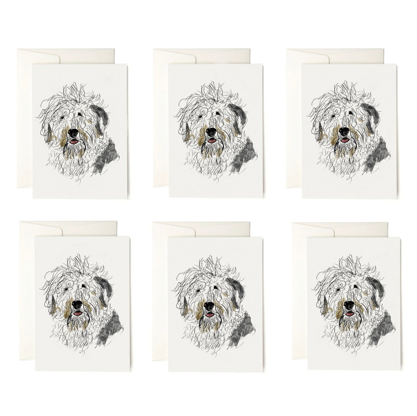 Old English Sheepdog Card + envelopes | 6 Cards per Pack | Dog Card | Dog Illustration Folding Cards