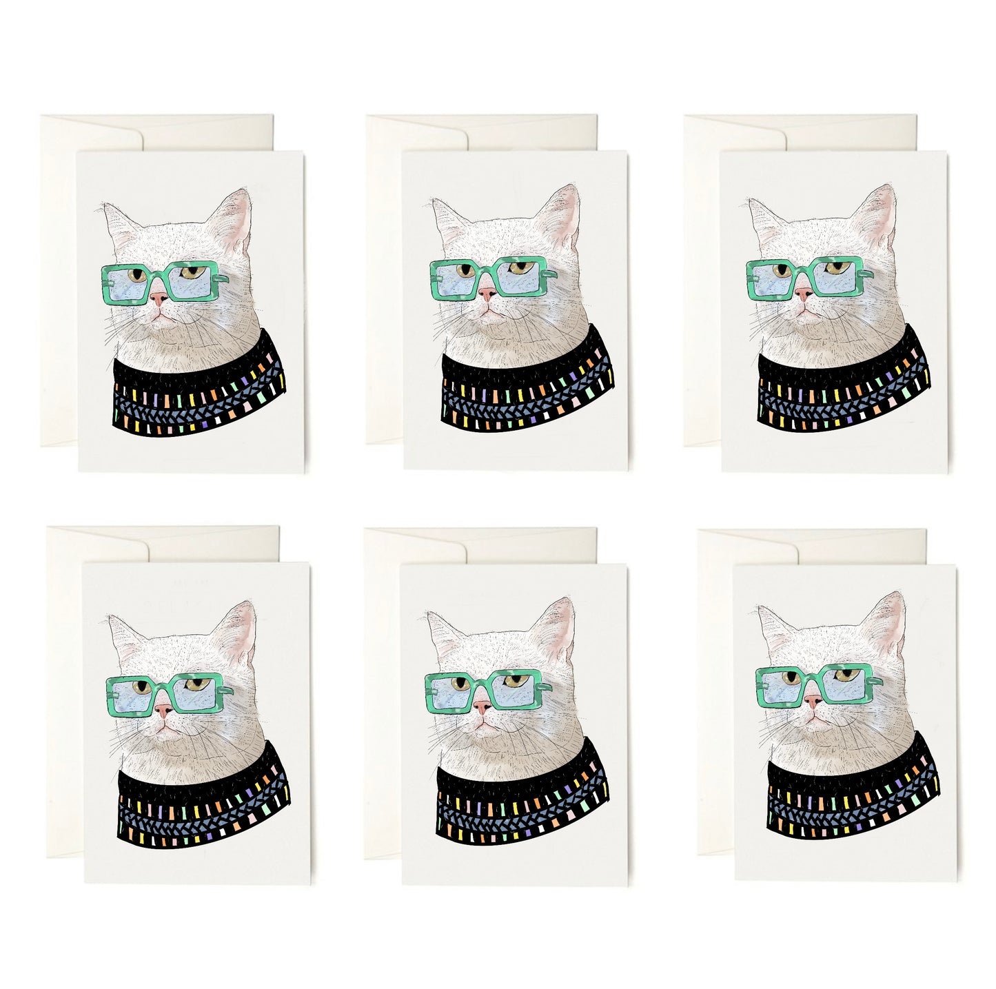 Cat sweater Cards + envelopes | 6 Cards per Pack | Cat Card |Cat Illustration Folding Cards