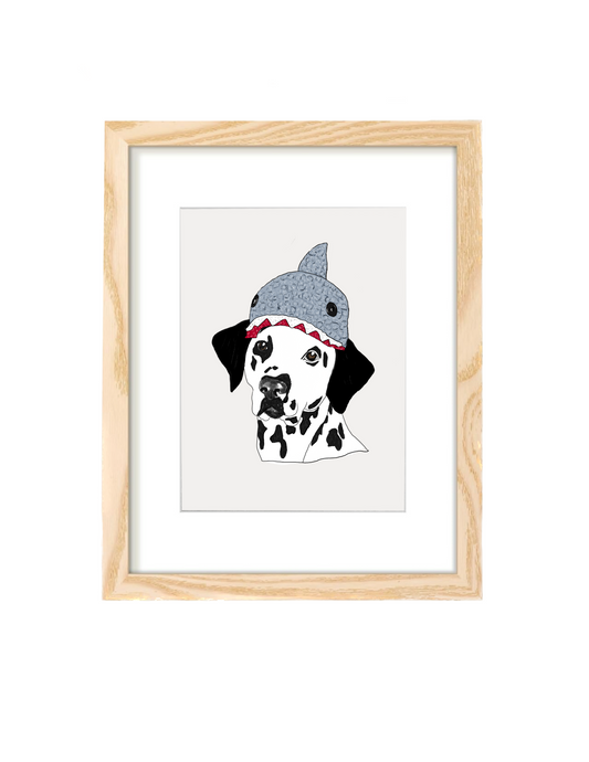 Dog Illustration wall art Print | Dalmatian with shark hat | Home decor