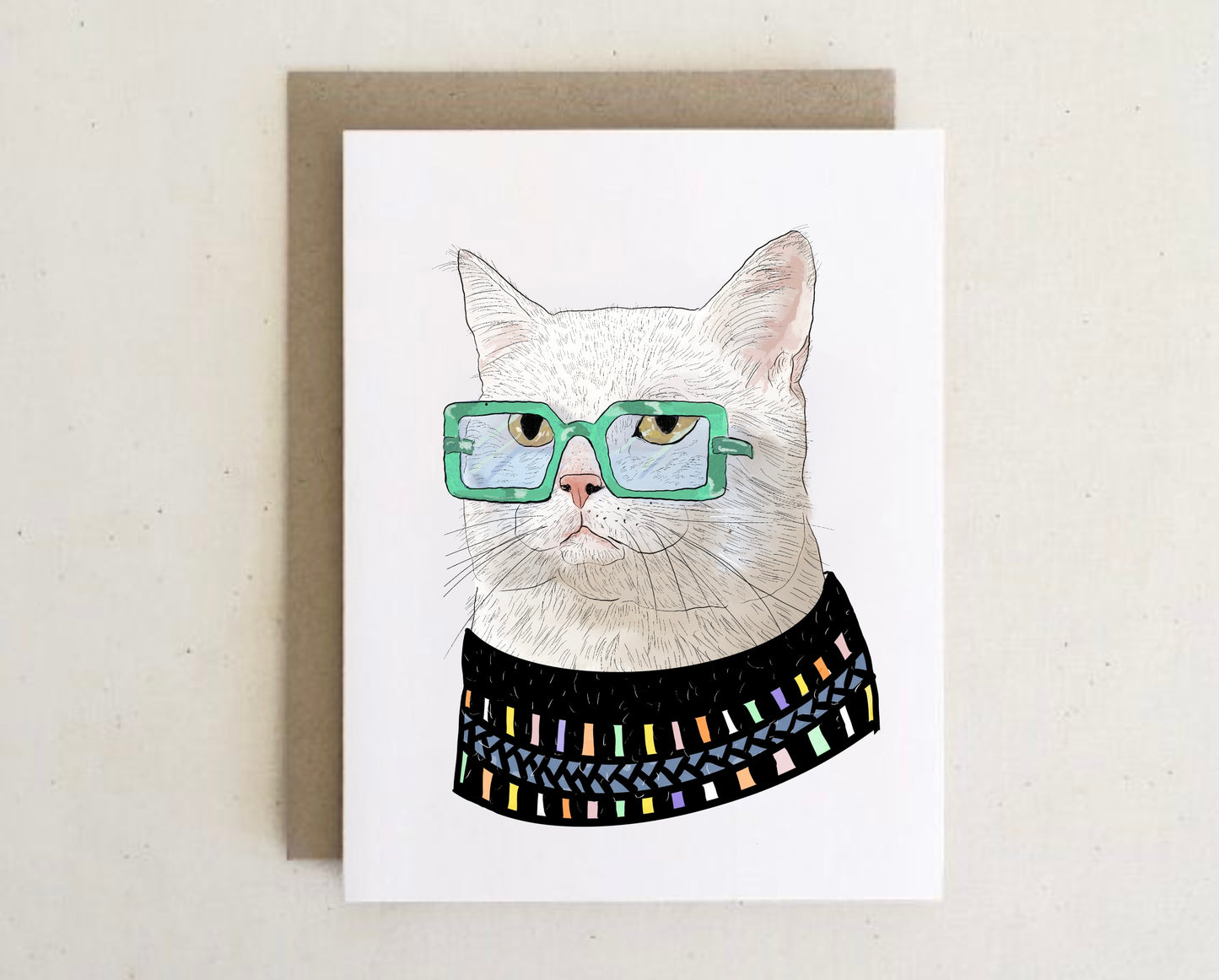 Cat sweater Cards + envelopes  | 6 Cards per Pack |  Cat Card |Cat Illustration Folding Cards