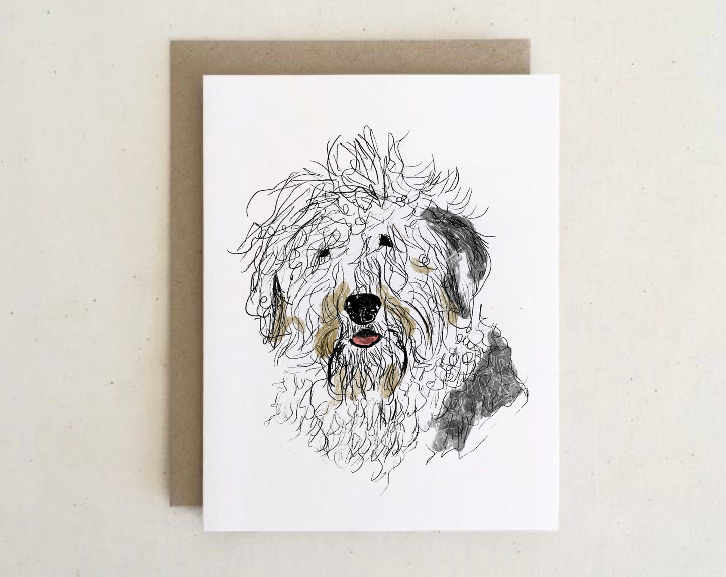 Old English Sheepdog Card + envelopes  | 6 Cards per Pack | Dog Card | Dog Illustration Folding Cards