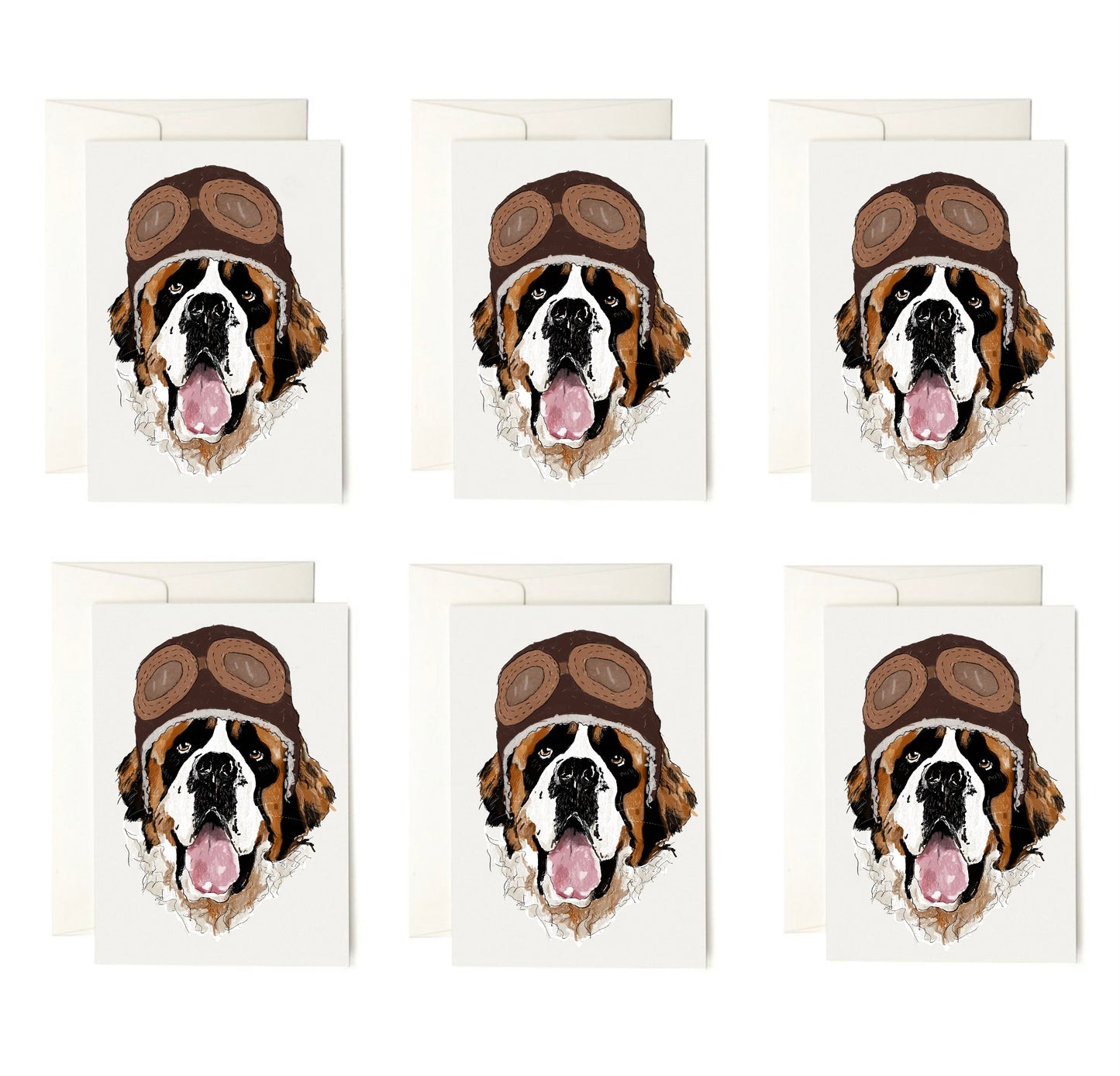 St Bernard Dog Pilot Aviator Folding Card + envelopes