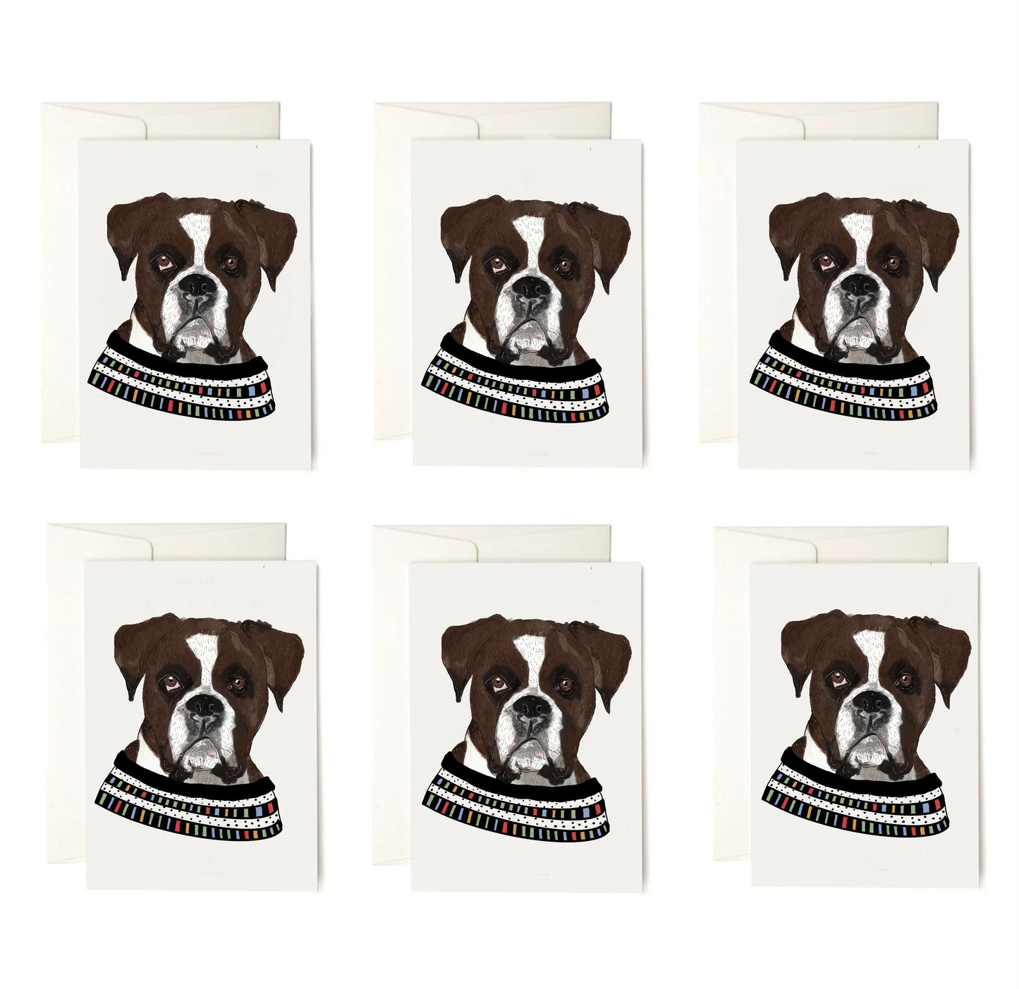 Boxer Sweater Card + envelopes  | 6 Cards per Pack | Dog Card | Dog Illustration Folding Cards