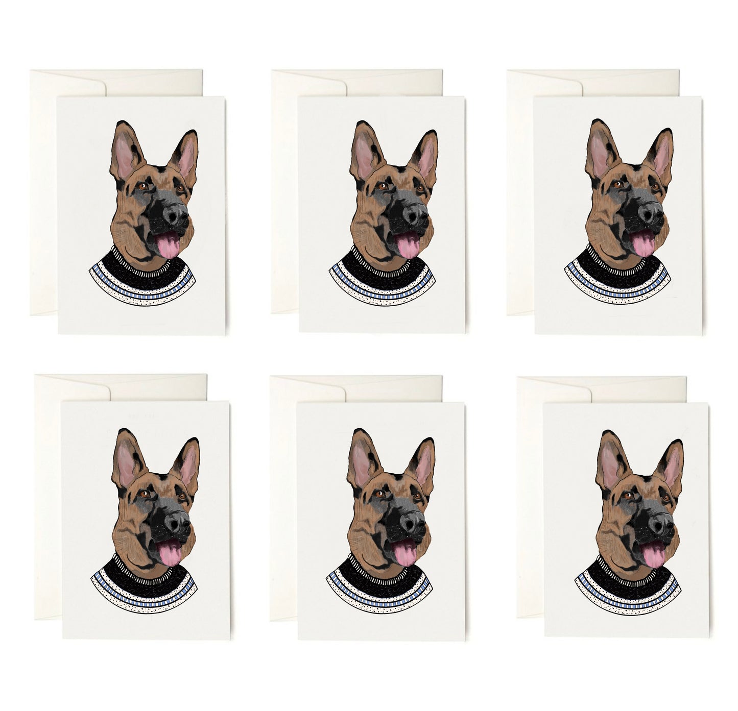 German Shepherd Sweater Card + envelopes|6 Cards per Pack | Dog Card | Dog Illustration Folding Cards