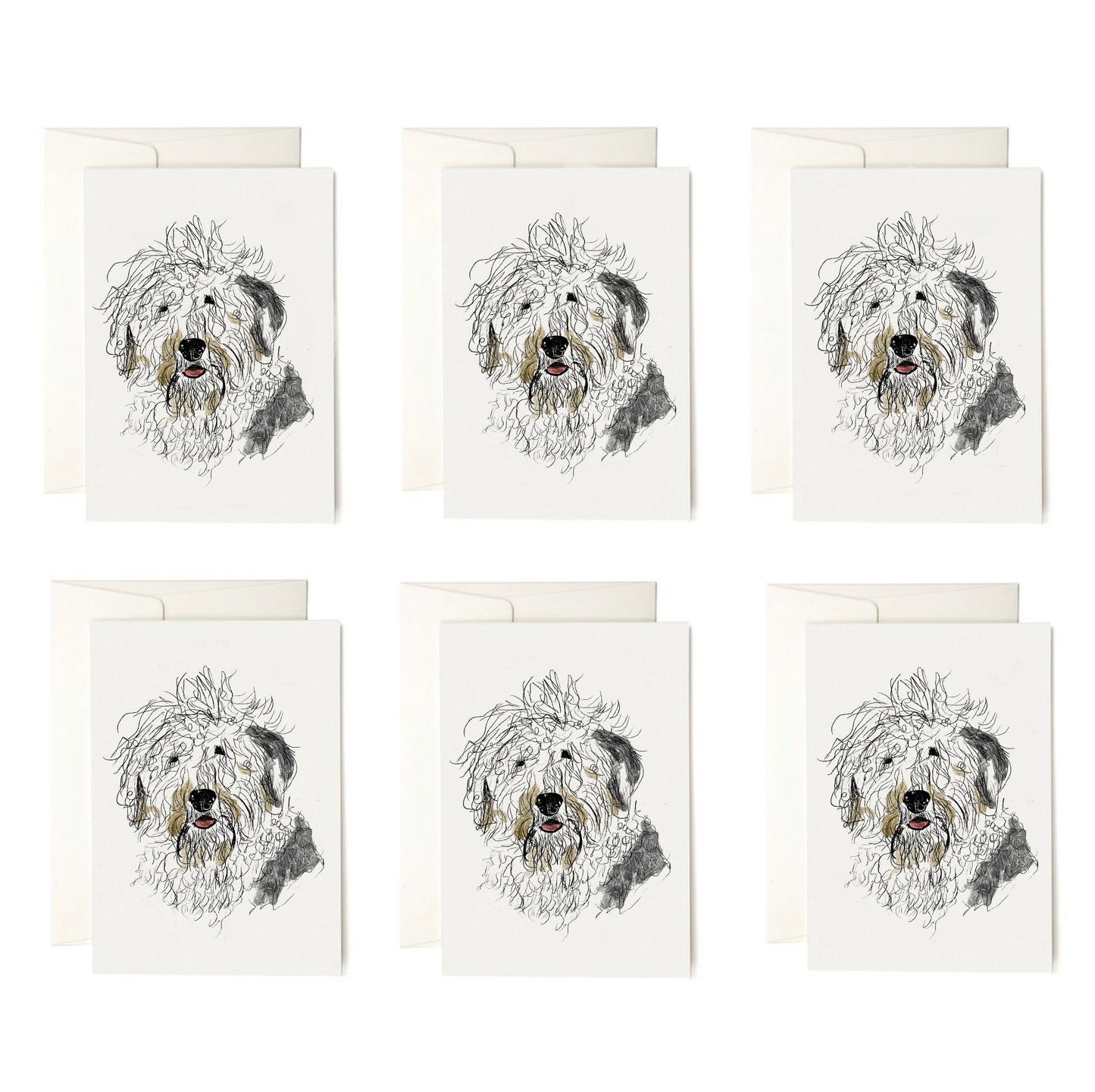 Old English Sheepdog Card + envelopes  | 6 Cards per Pack | Dog Card | Dog Illustration Folding Cards