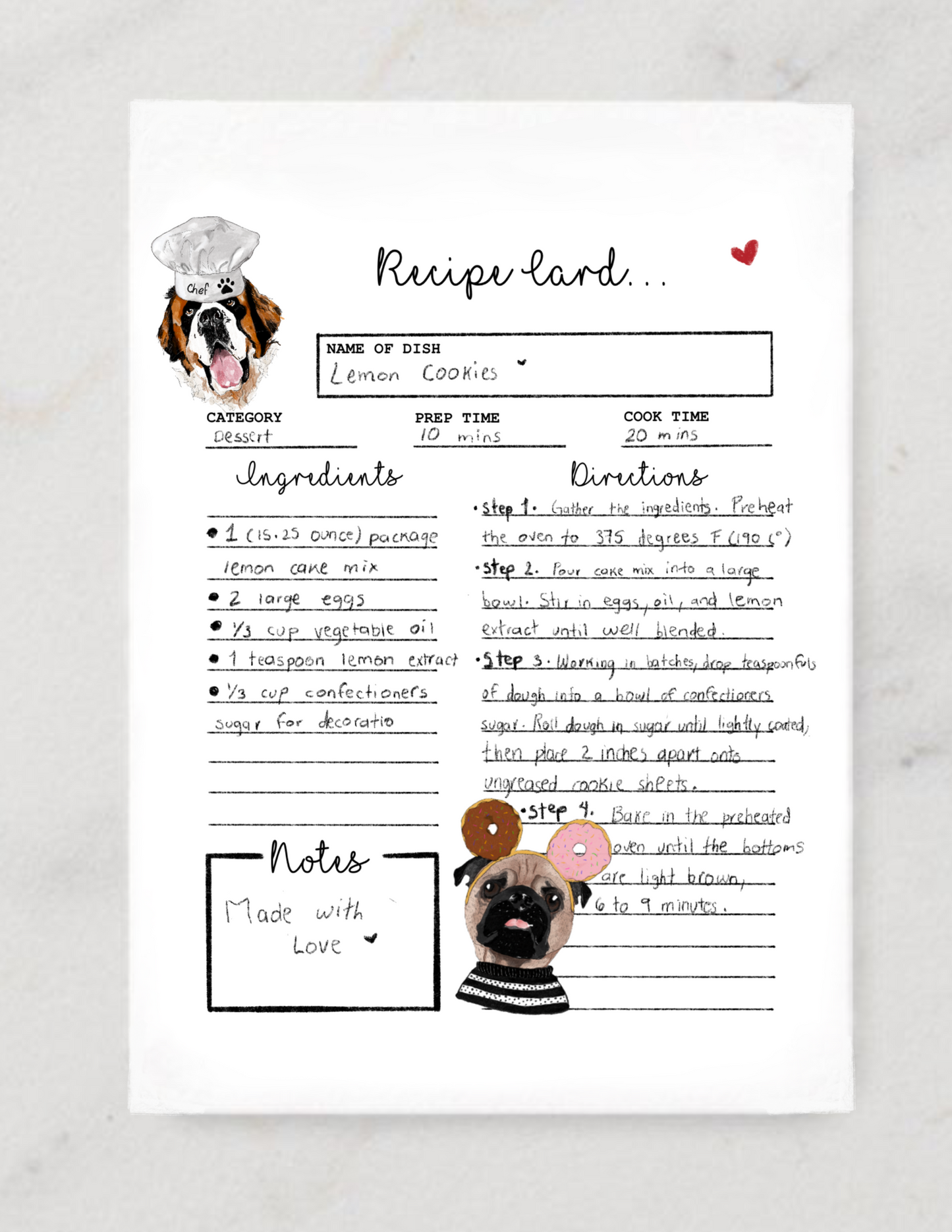 Recipe cards | Set of 10 Dog illustration Recipe Cards