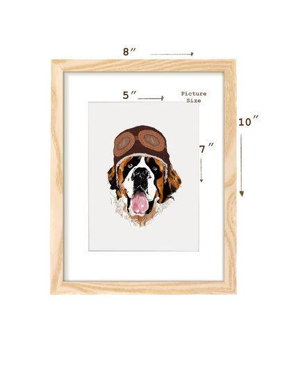 Dog Illustration wall art Print | St Bernard with vintage aviator hat | Home decor