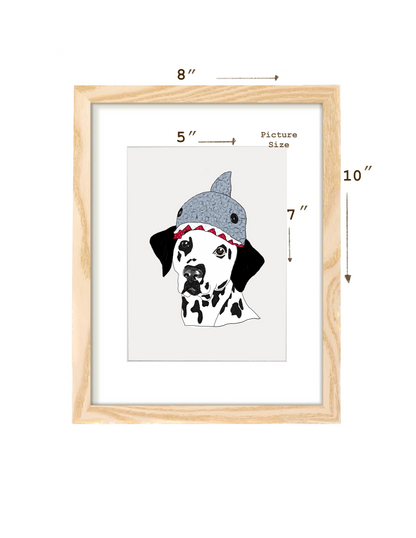 Dog Illustration wall art Print | Dalmatian with shark hat | Home decor