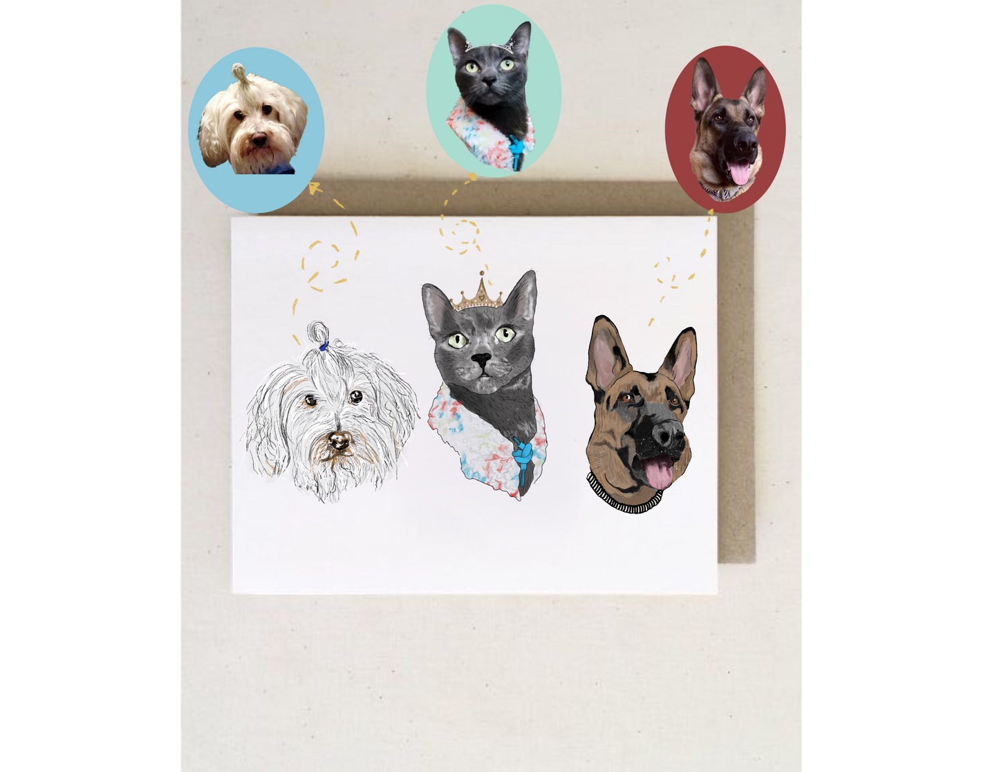 Custom Greeting Card With Pet Portrait + envelopes |Personalized Dog Cat Greeting Card