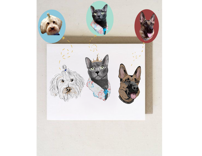 Custom Greeting Card With Pet Portrait + envelopes |Personalized Dog Cat Greeting Card