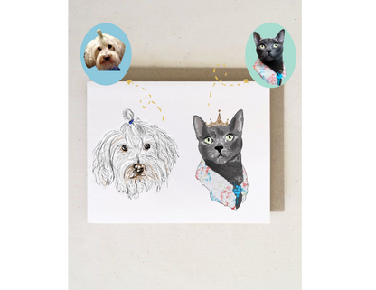 Custom Greeting Card With Pet Portrait + envelopes |Personalized Dog Cat Greeting Card